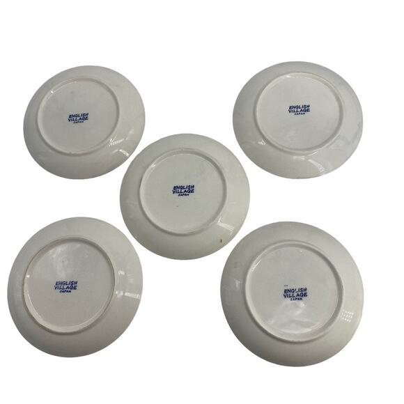 VTG Blue ENGLISH VILLAGE Lot of 5 Transferware Ironstone Saucer Matching Japan - Picture 2 of 8